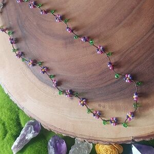 Handmade Dainty Floral Necklace, Hydrangea, 18 Inch, By Rust Belt Raised